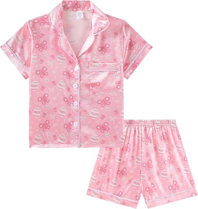 Satin Pajama Set - Short Sleeve - 2 Piece