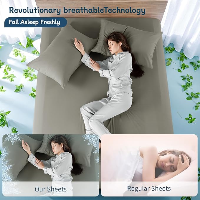100% Cotton Cooling Bed Sheet Set - King - 4 Piece