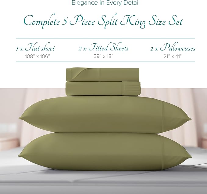 Linen Cooling Bed Sheet Set - Split King - 16 in Deep Pocket - 5 Piece
