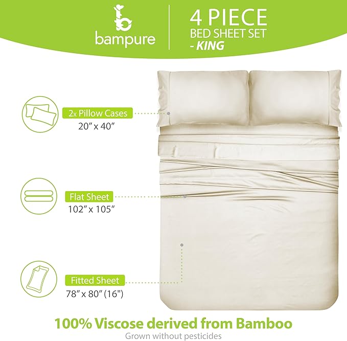 Bamboo Cooling Bed Sheet Set - King - 4 Piece