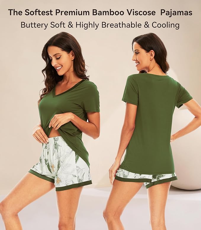 Women's Bamboo Cooling Pajama Set - Short Sleeve - 2 Piece