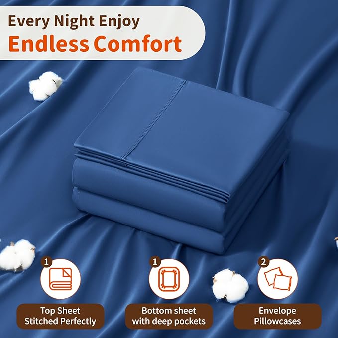 100% Cotton Bed Sheet Set - Full - 4 Piece