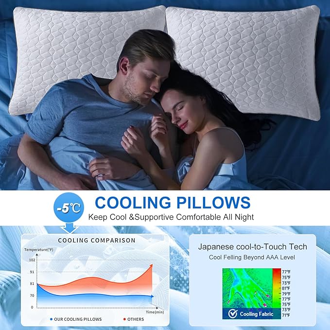 Memory Foam Cooling Bed Pillow - King - 2 Piece