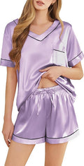 Women's Satin Pajama Set - Short Sleeve - 2 Piece