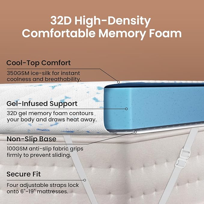 Memory Foam Cooling Mattress Topper - Queen