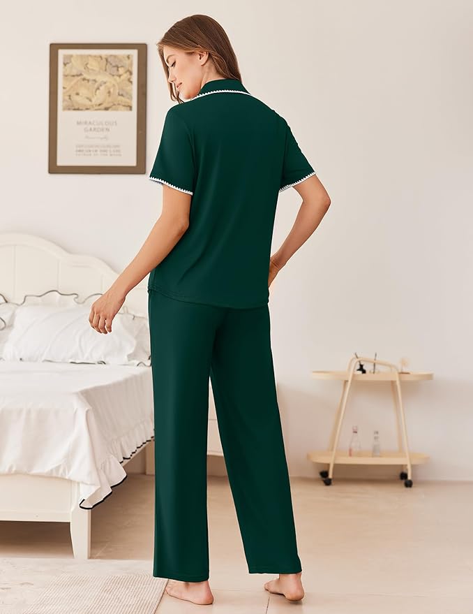 Women's Pants Pajama Set - Short Sleeve - 2 Piece
