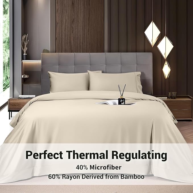 Bamboo Cooling Bed Sheet Set - King - 4 Piece
