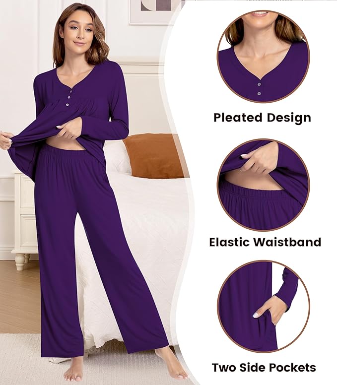 Women's Bamboo Pants Pajama Set - Long Sleeve - 2 Piece