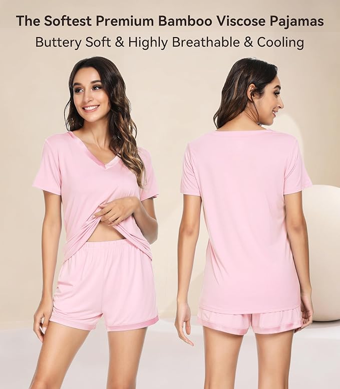 Women's Bamboo Cooling Pajama Set - Short Sleeve - 2 Piece