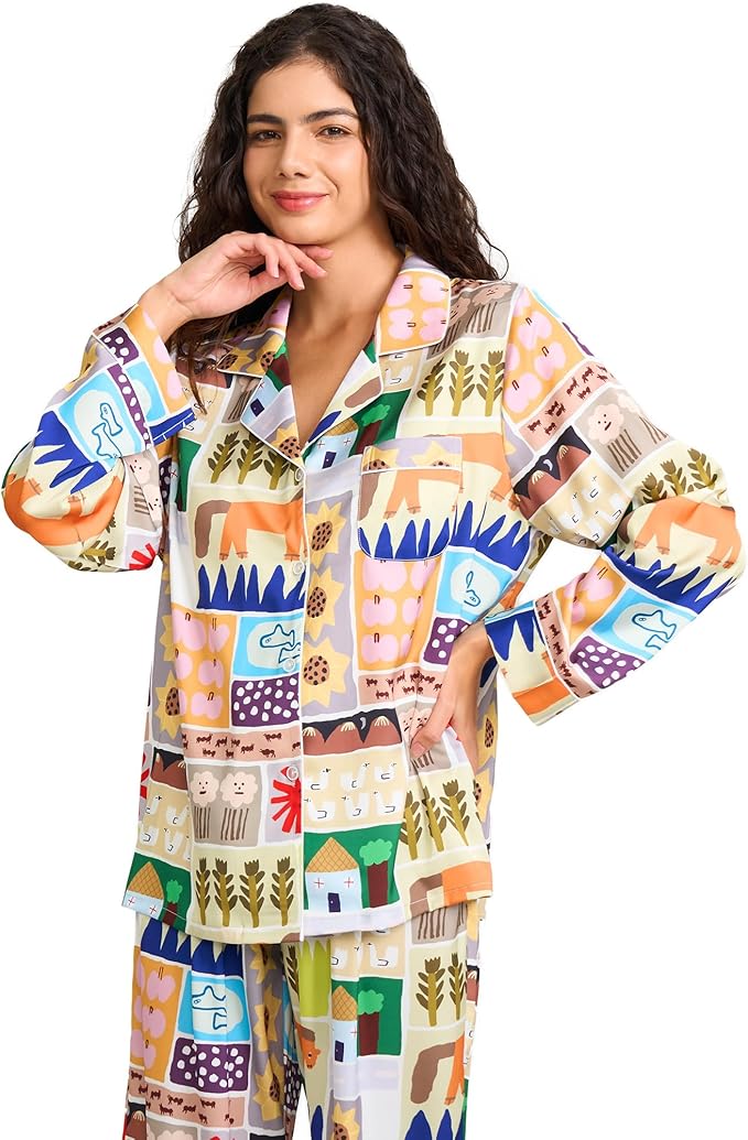 Satin Pajama Set - Long Sleeve - 2 Piece