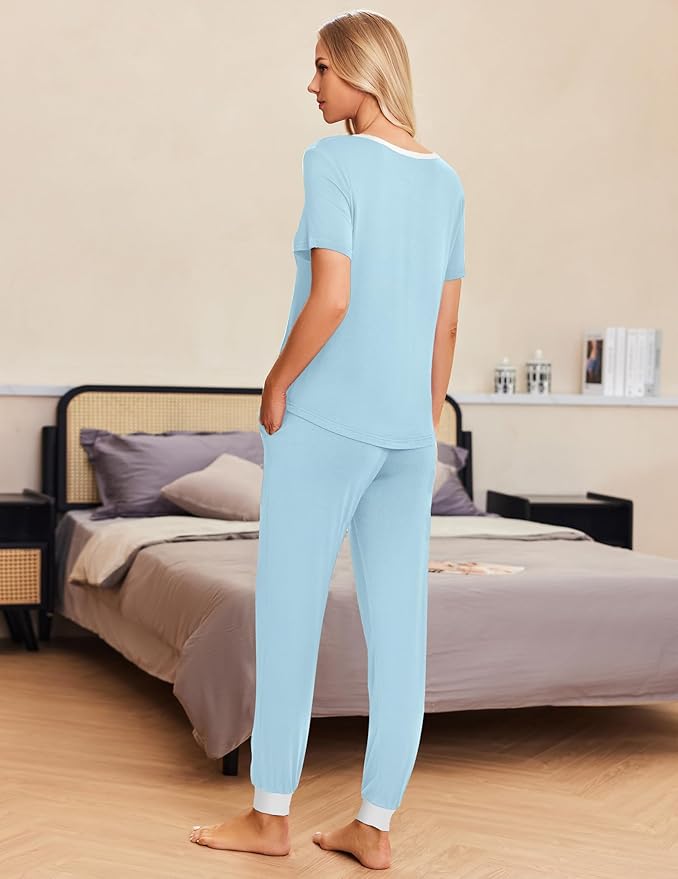 Women's Pants Pajama Set - Short Sleeve - 2 Piece
