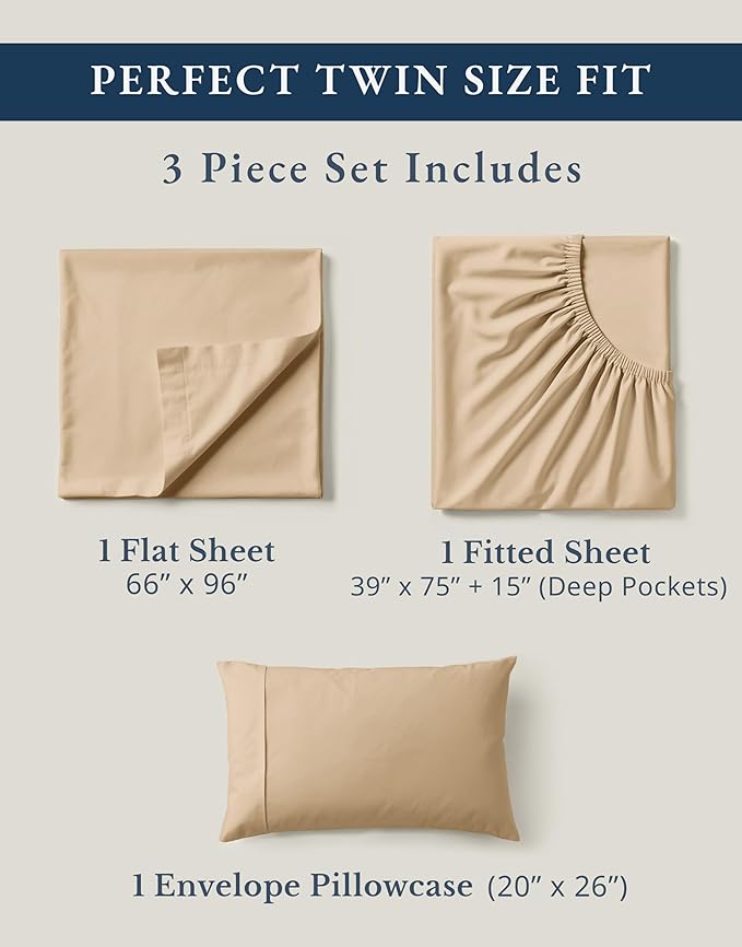 Linen Bed Sheet Set - Twin - 3 Piece