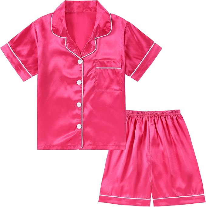 Satin Pajama Set - Short Sleeve - 2 Piece