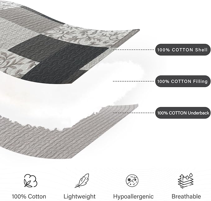 100% Cotton Quilt Set - King - 3 Piece