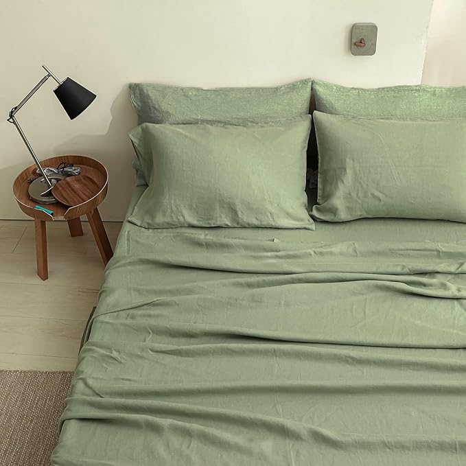 Linen Bed Sheet Set - King - 6 Piece