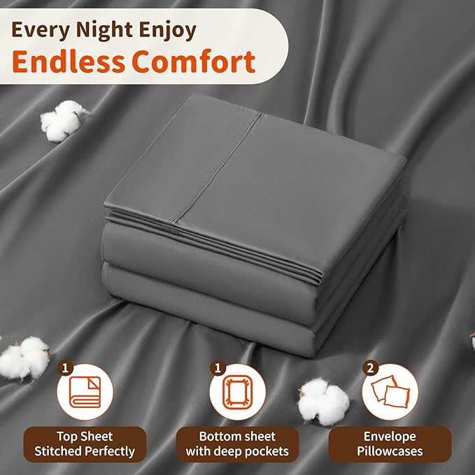 100% Cotton Bed Sheet Set - Full - 4 Piece