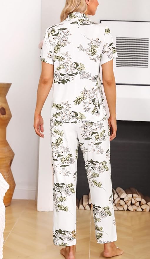 Women's Pants Pajama Set - Short Sleeve - 2 Piece