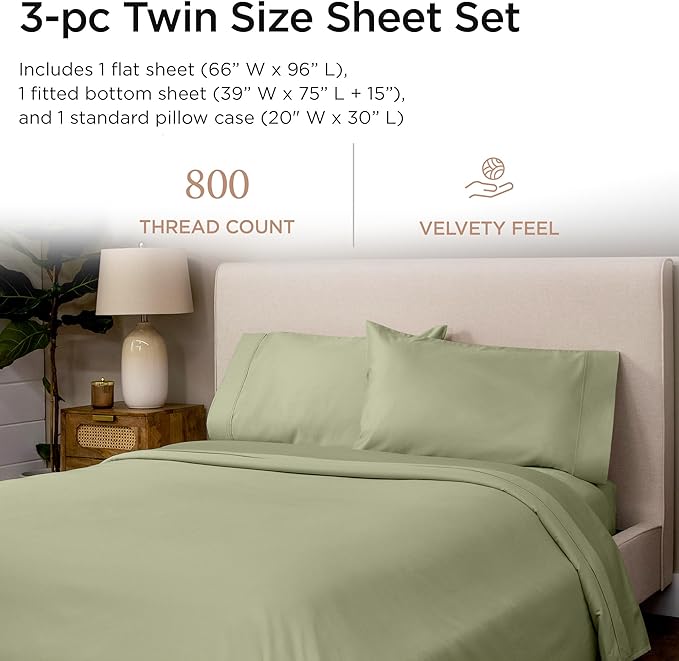 100% Cotton Bed Sheet Set - Twin - 15 in Deep Pocket - 3 Piece