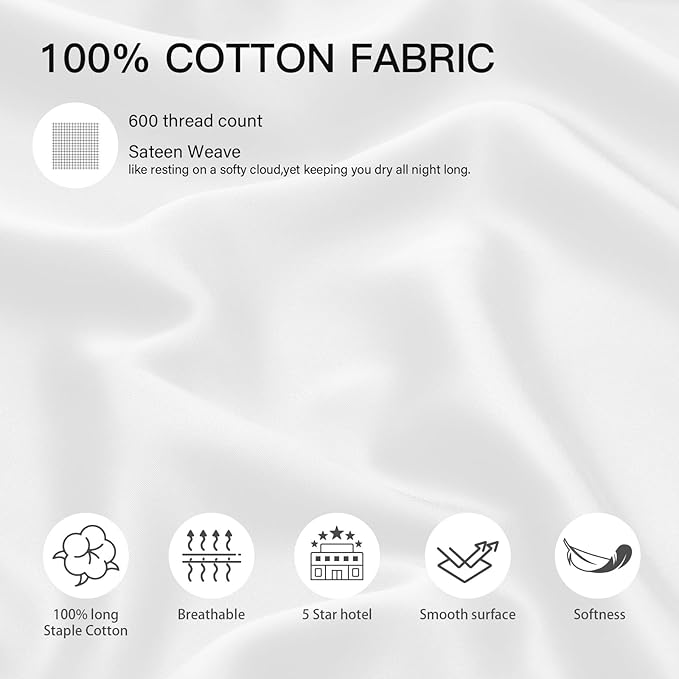 100% Cotton Pillowcase Set - King - 20 x 36 in - 2 Piece