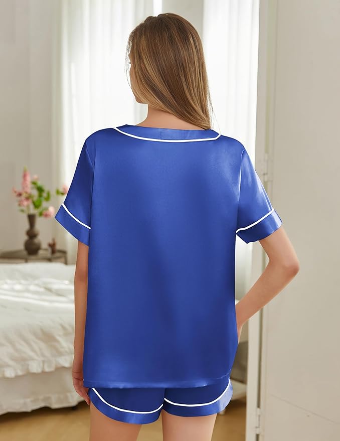 Women's Satin Pajama Set - Short Sleeve - 2 Piece