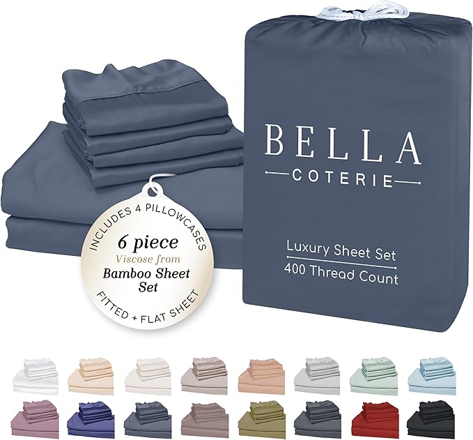 Bamboo Cooling Bed Sheet Set - California King - 18 in Deep Pocket - 6 Piece