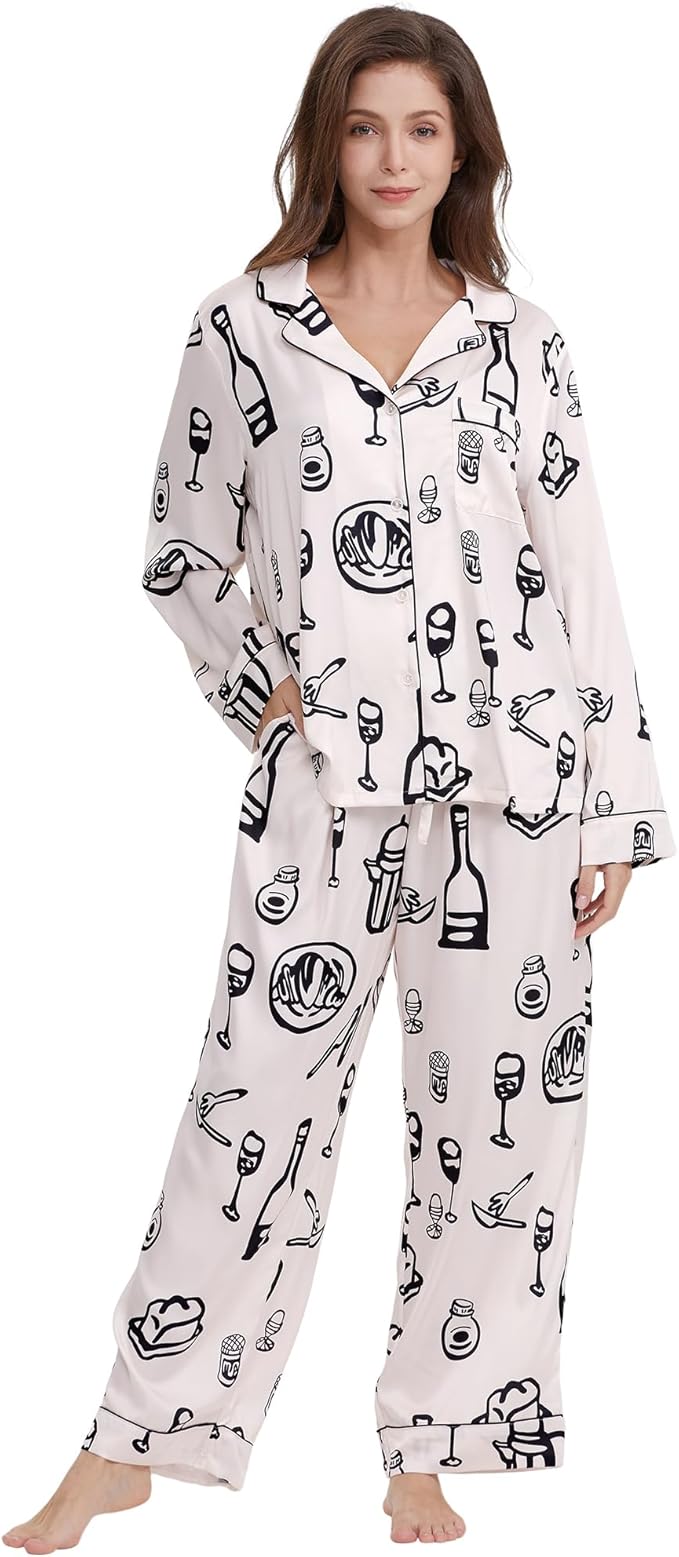 Satin Pajama Set - Long Sleeve - 2 Piece