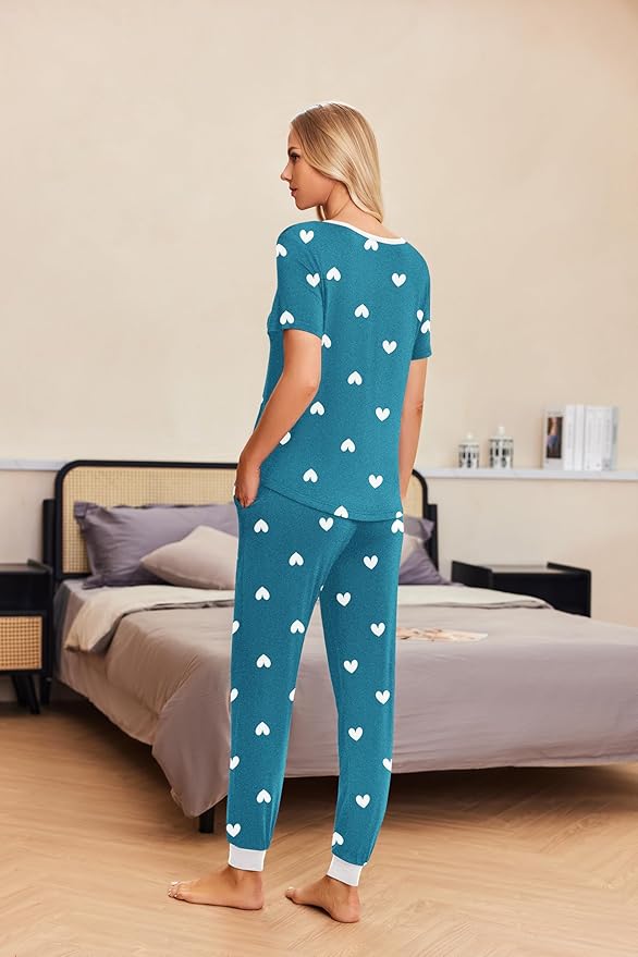 Women's Pants Pajama Set - Short Sleeve - 2 Piece