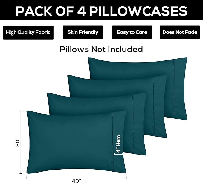 Microfiber Pillowcase Set - King - 20 x 40 in - 4 Pack