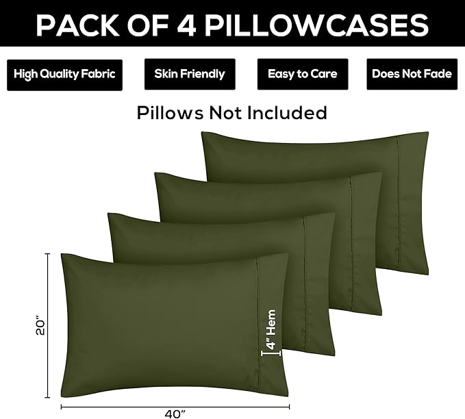 Microfiber Pillowcase Set - Queen - 20 x 30 in - 4 Pack