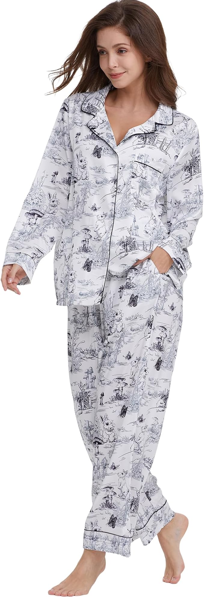 Satin Pajama Set - Long Sleeve - 2 Piece