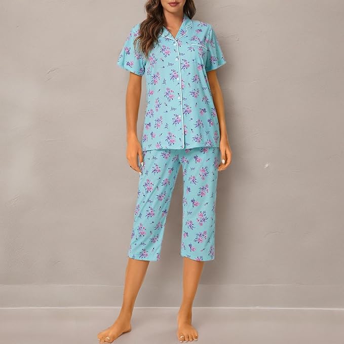 Capri Pajama Set - Short Sleeve - 2 Piece