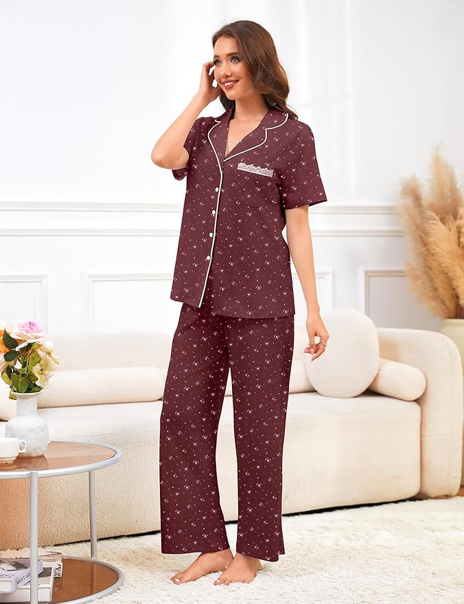 Women's 100% Cotton Pajama Set - Short Sleeve - 2 Piece