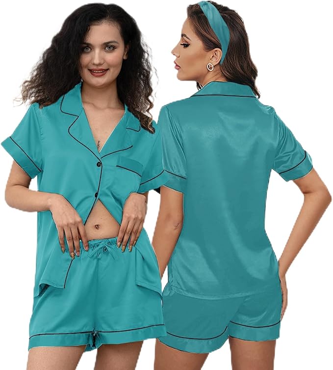 Satin Shorts Pajama Set - 3 Piece