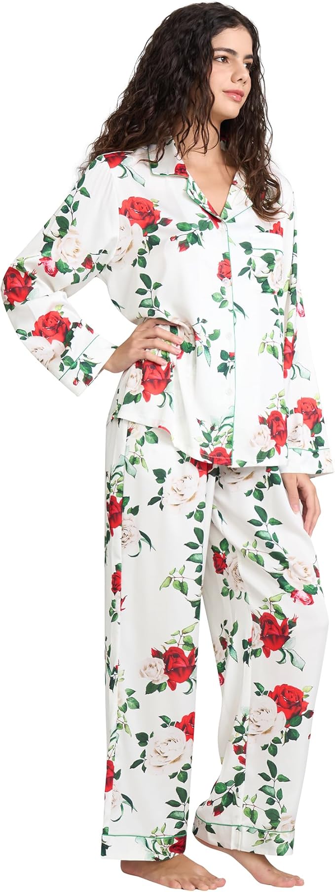 Satin Pajama Set - Long Sleeve - 2 Piece