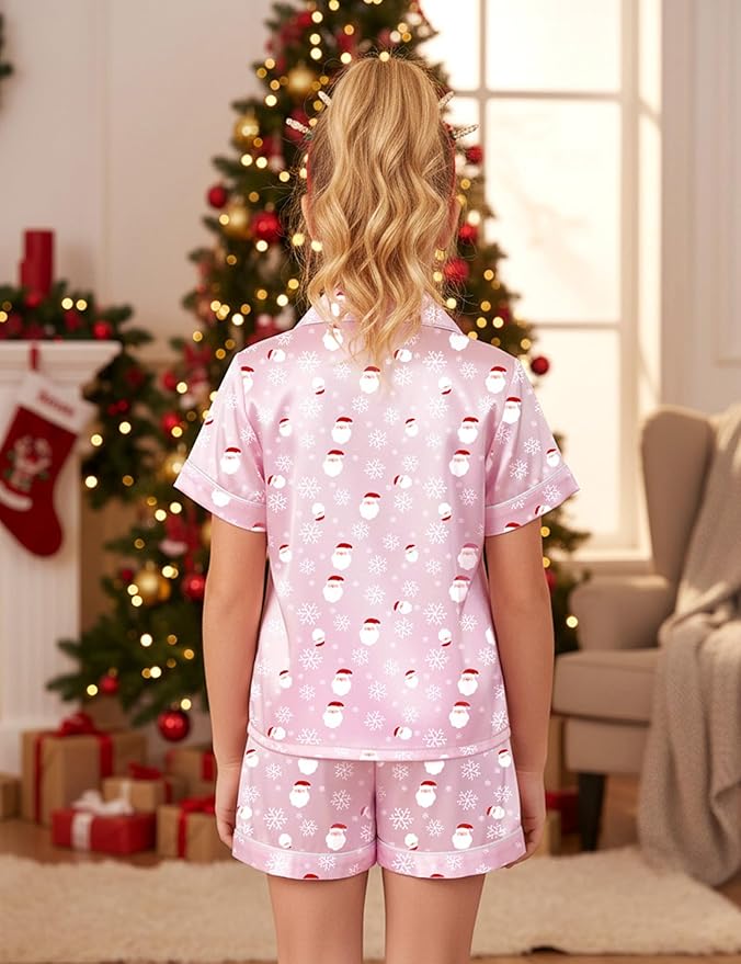 Satin Pajama Set - Short Sleeve - 2 Piece