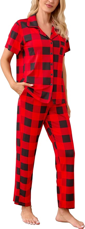 Women's Pants Pajama Set - Short Sleeve - 2 Piece