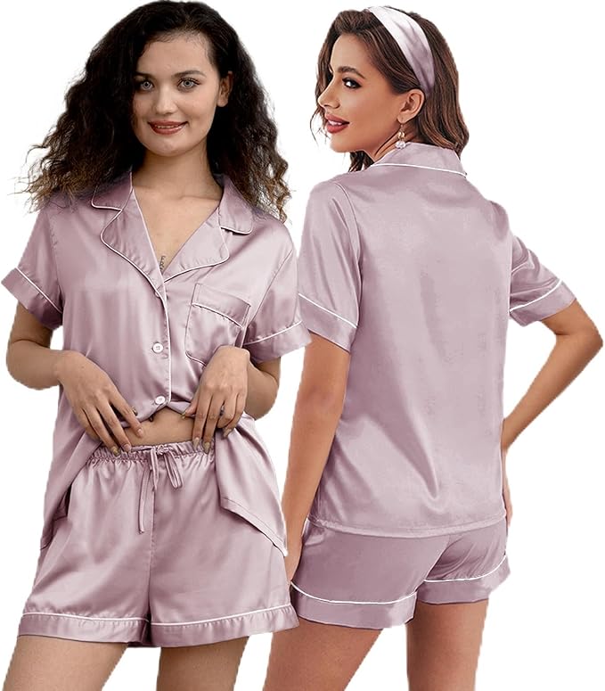 Satin Shorts Pajama Set - 3 Piece