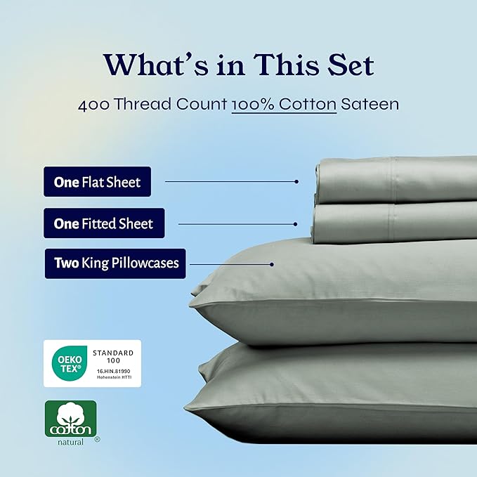 100% Cotton Bed Sheet Set - King - 4 Piece