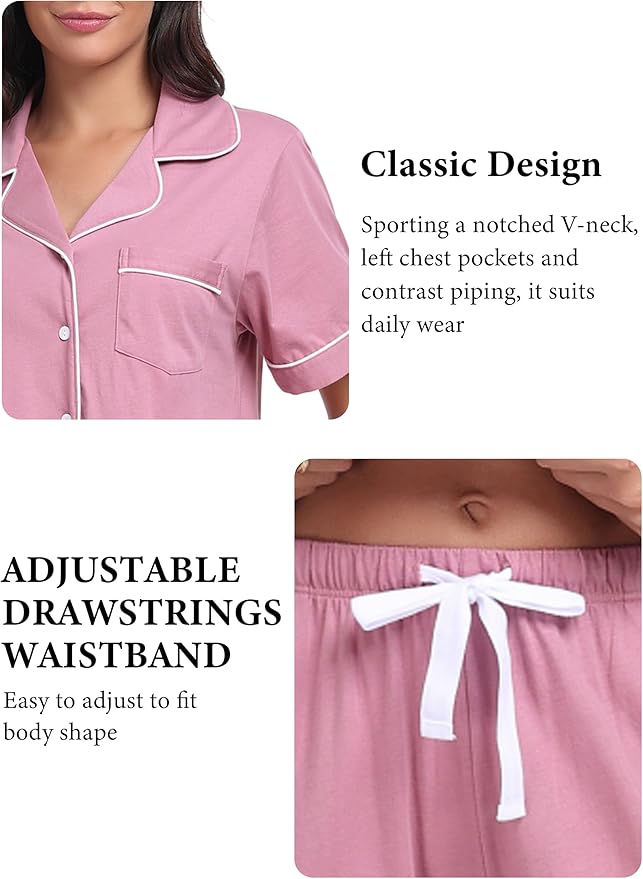 Women's 100% Cotton Capri Pajama Set - Short Sleeve - 2 Piece