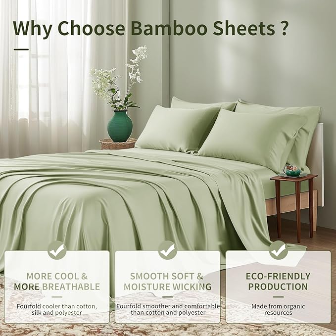 Bamboo Cooling Bed Sheet Set - Queen - 6 Piece