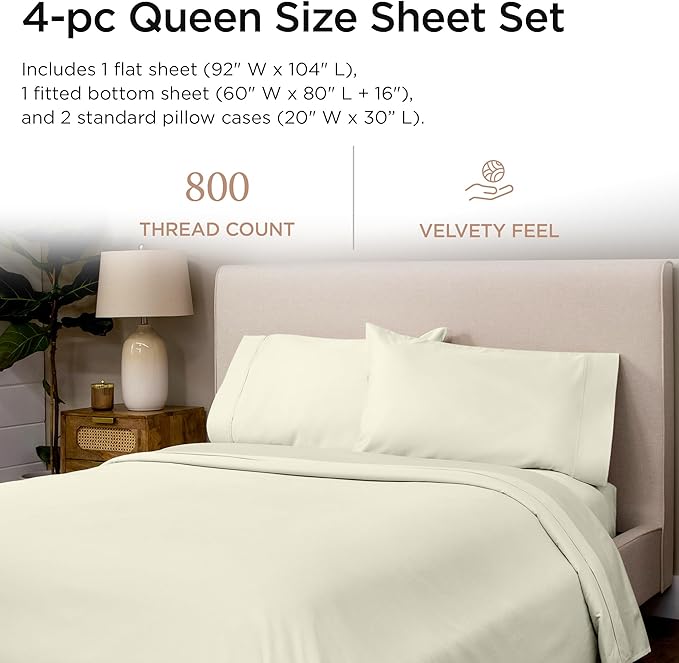 100% Cotton Bed Sheet Set - Queen - 16 in Deep Pocket - 4 Piece