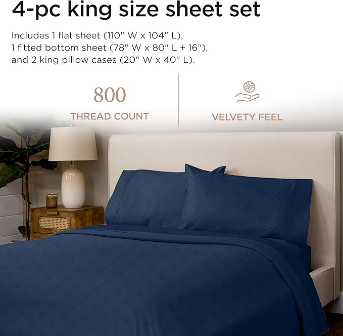 100% Cotton Bed Sheet Set - King - 4 Piece