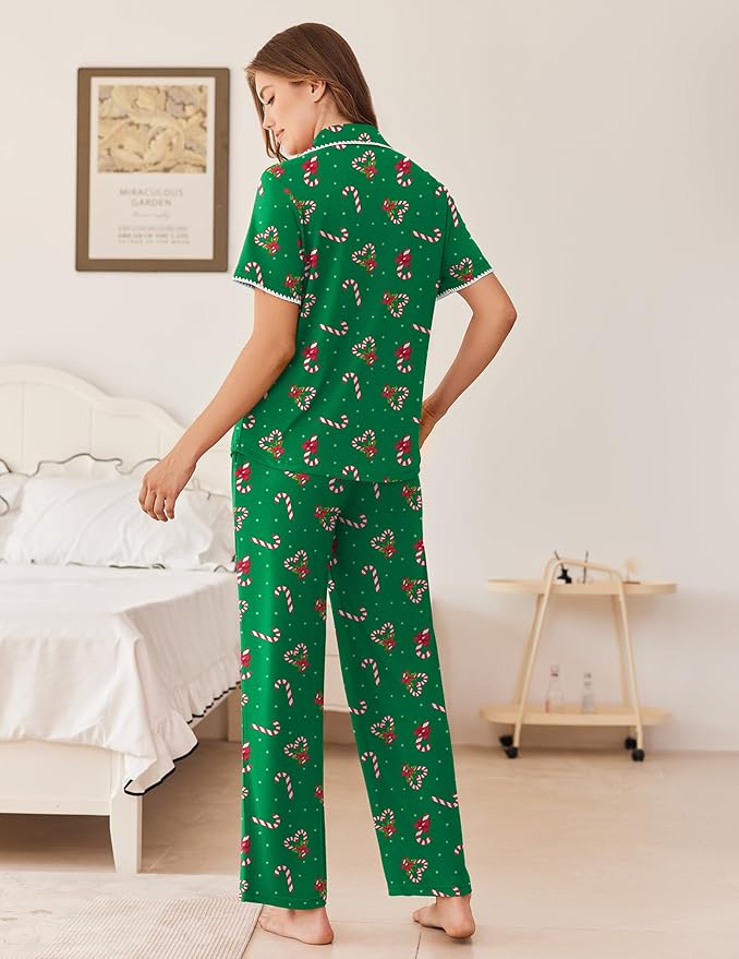 Women's Pants Pajama Set - Short Sleeve - 2 Piece