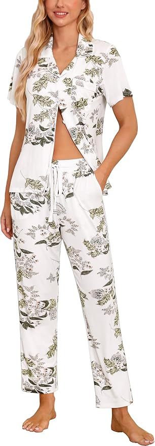 Women's Pants Pajama Set - Short Sleeve - 2 Piece