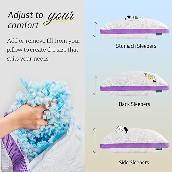Memory Foam Cooling Bed Pillow - Queen - 2 Piece