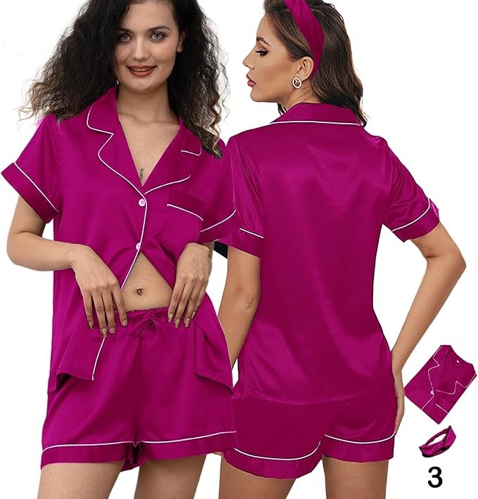Satin Shorts Pajama Set - 3 Piece