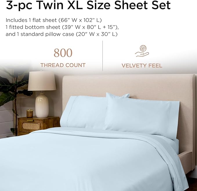 100% Cotton Bed Sheet Set - Twin XL - 15 in Deep Pocket - 3 Piece