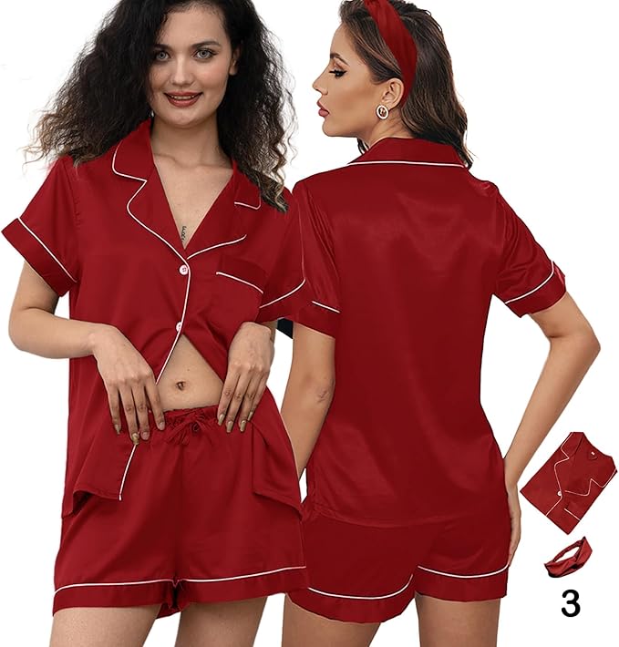 Satin Shorts Pajama Set - 3 Piece