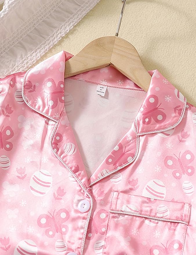 Satin Pajama Set - Short Sleeve - 2 Piece