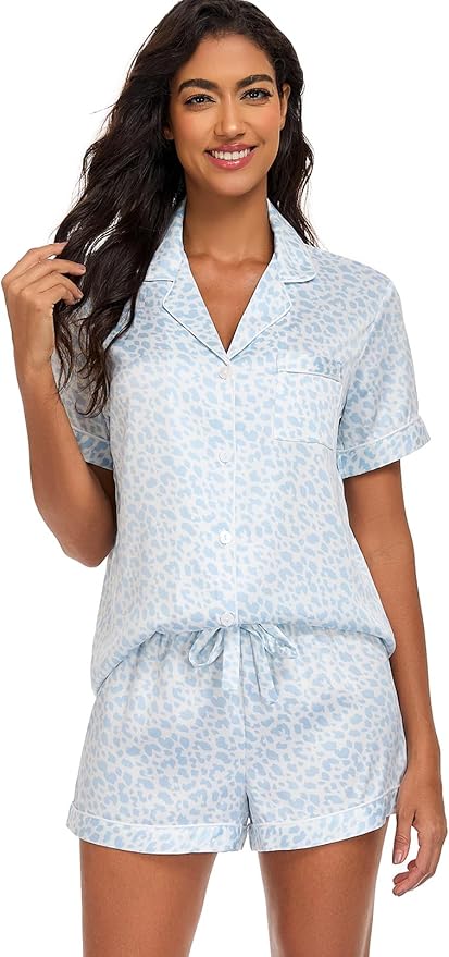Women's Satin Pajama Set - Short Sleeve - 2 Piece